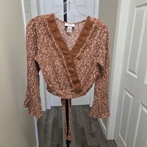 Just Polly 100% Rayon Rust Floral Top
